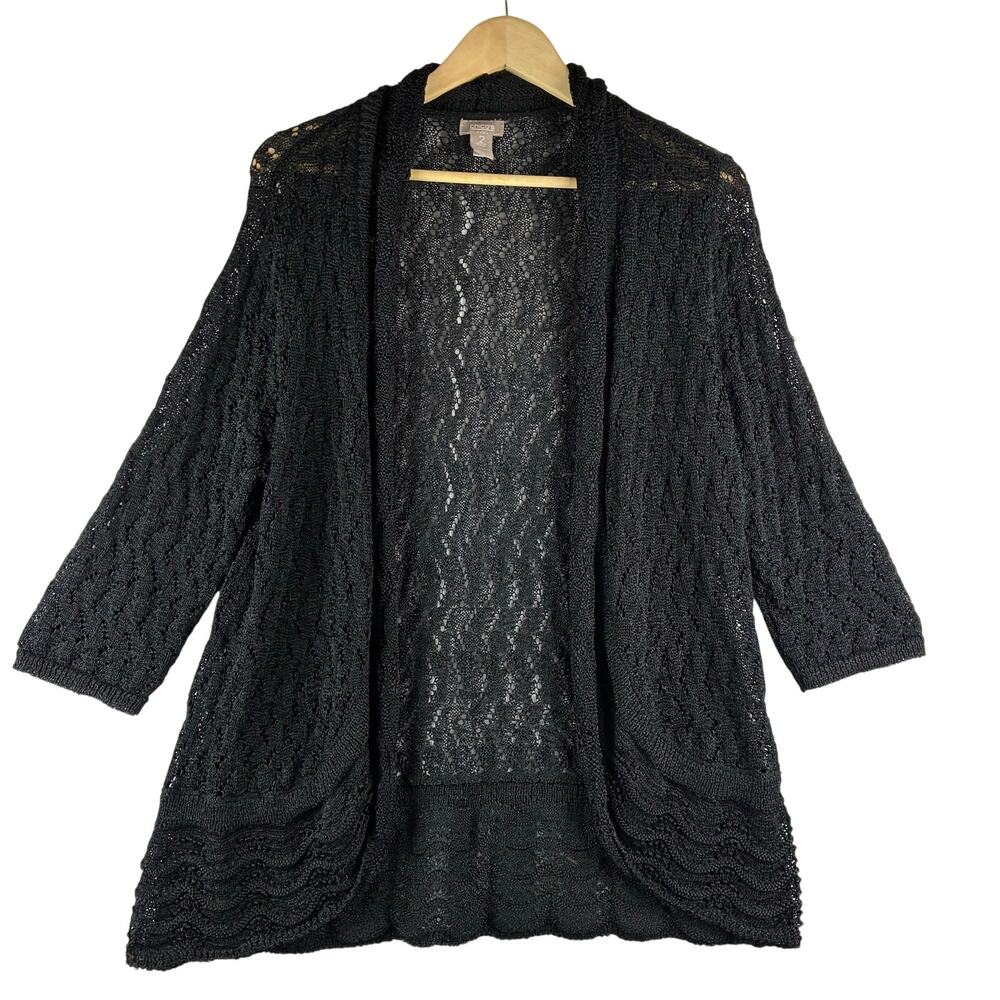 Chico's Open Front Crochet Knit Cardigan Jacket Women's 2/Large Boho Classic